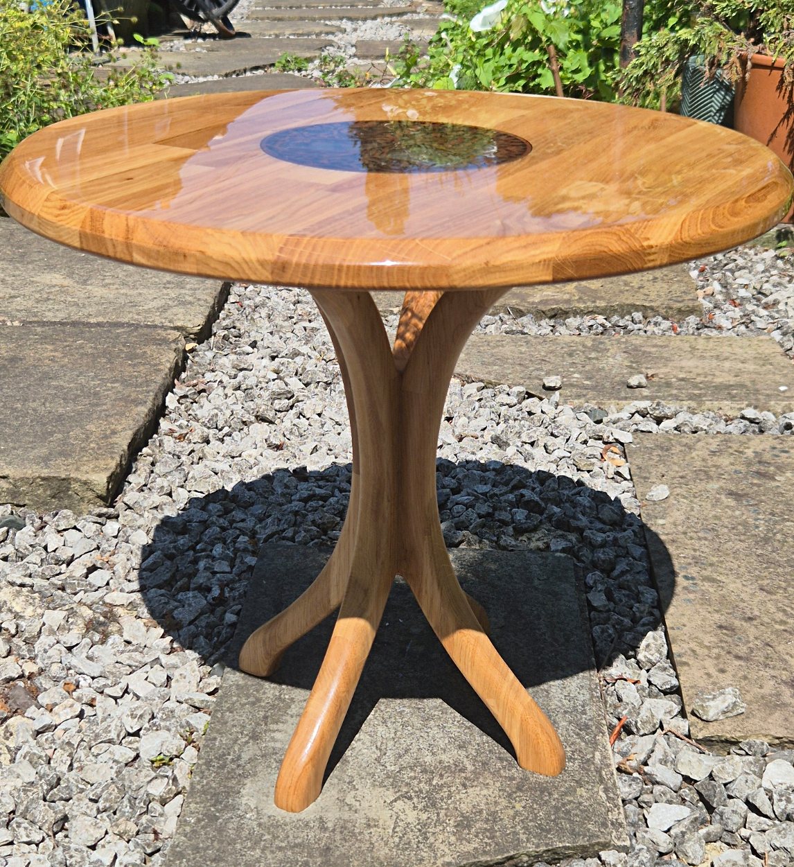 Oak staved coffee table with Tree of Life design