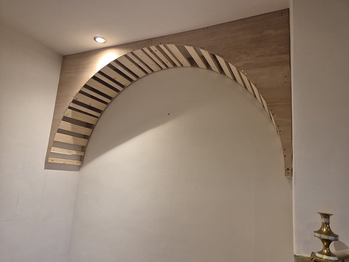 Plywood arch frame during construction