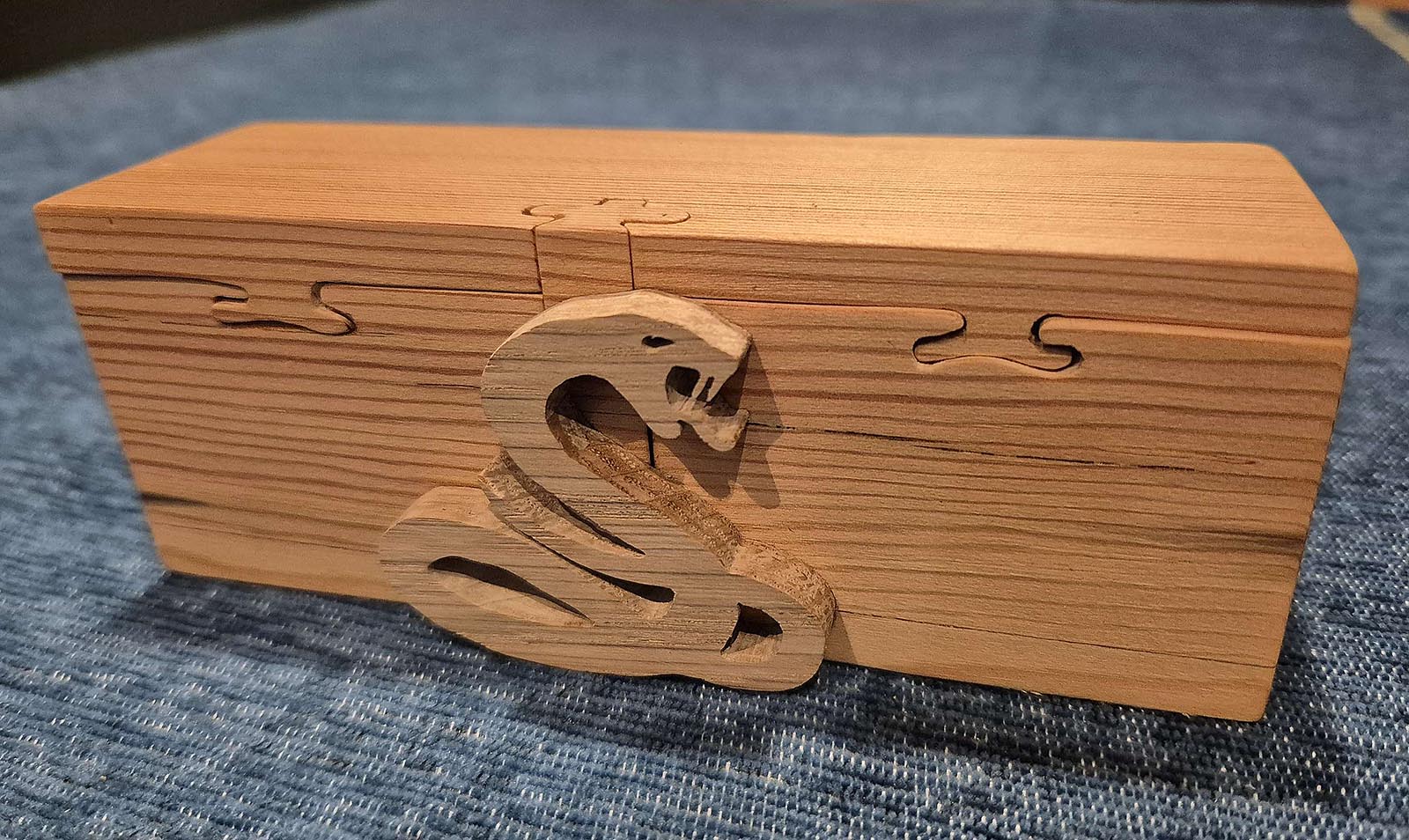 Puzzle box with snake guarding
