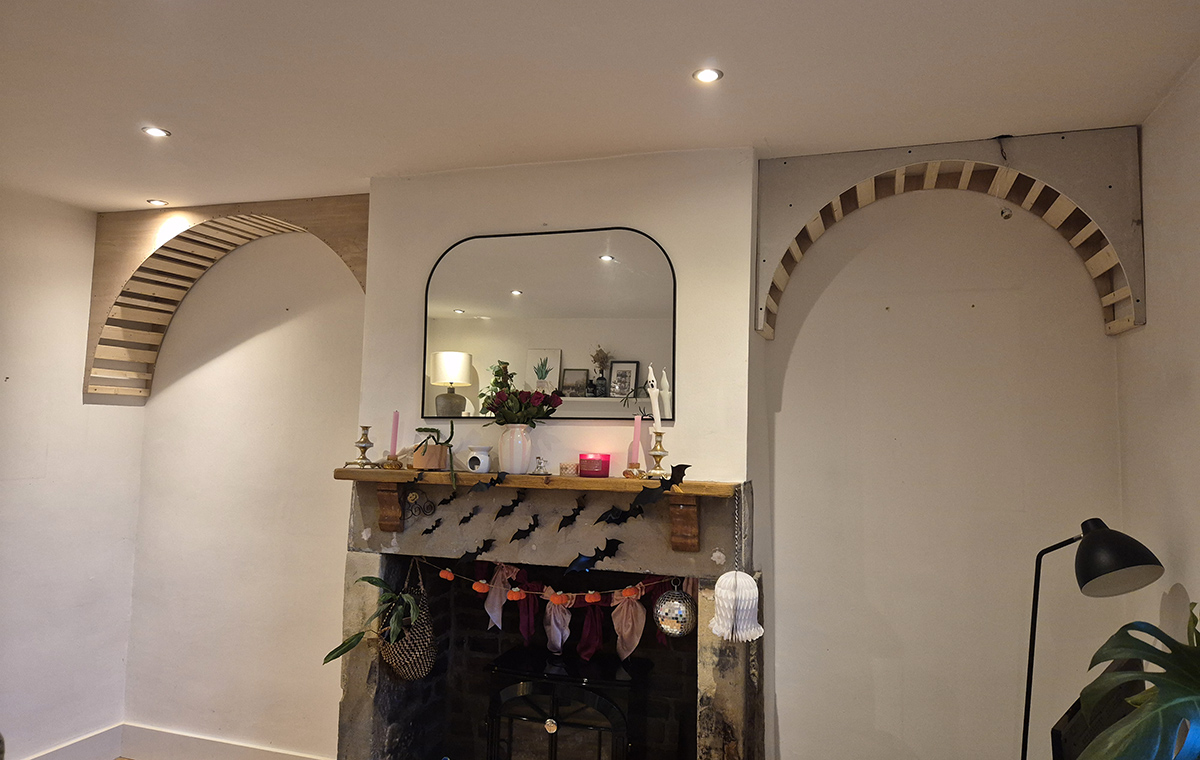 Two plywood arches ready for plasterboard