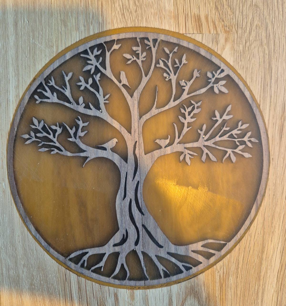 walnut tree of life insert with amber epoxy